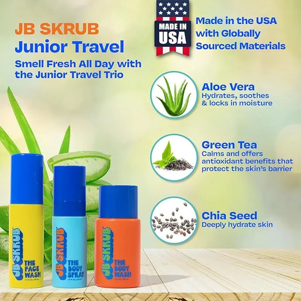 The Junior Travel Trio - Complete Skin Care Set for Kids, Tweens & Teens: Hydrating Body Wash, Refreshing Body Spray, & Ge...