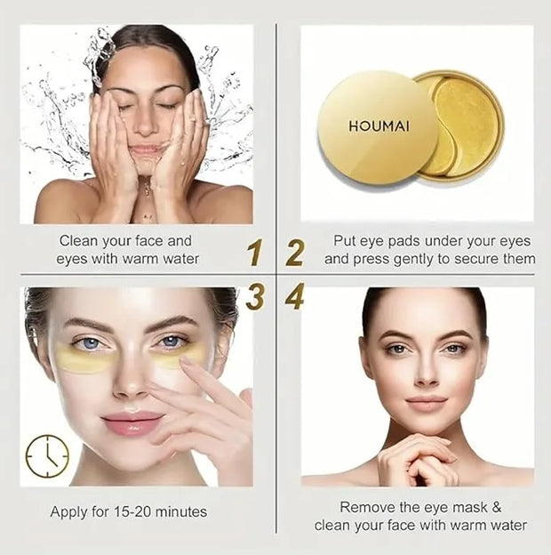 24k Gold Under Eye Gel Patches (60 pairs) Puffy Eyes, Wrinkles, Reduce Dark Circles - Product Image