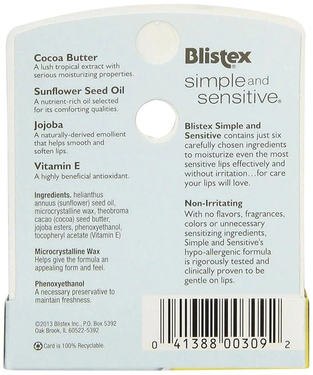 Blistex Moisturizers, Simple and Sensitive, Unflavored, Oz