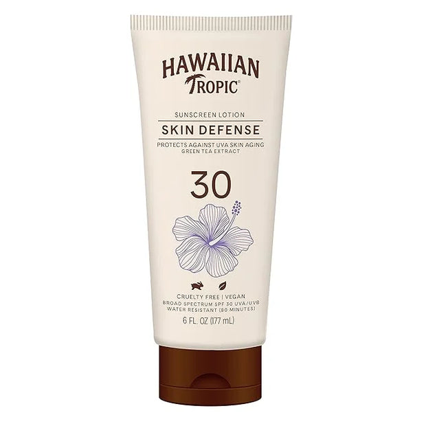 Hawaiian Tropic Skin Defense Sunscreen Lotion SPF 30, 6oz | SPF 30 Sunscreen Lotion with Green Tea Extract, Sunscreen Body...