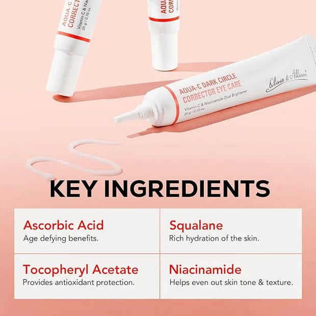 Olivia & Allison Dark Circle Corrector Eye Serum - Vitamin C, Squalane & Niacinamide for Brightening & Revitalizing (0.70 ...