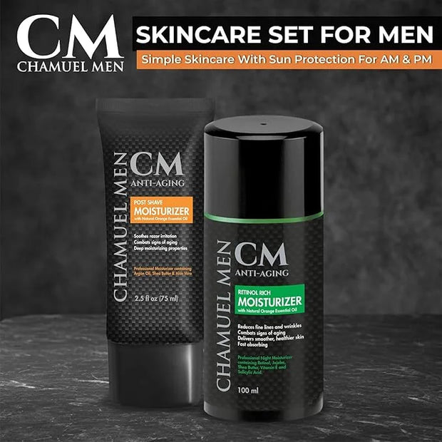 Day & Night Skincare Set for Men | Includes Anti-aging Post Shave Moisturizer + Night Moisturizer w/Retinol. The Essential...