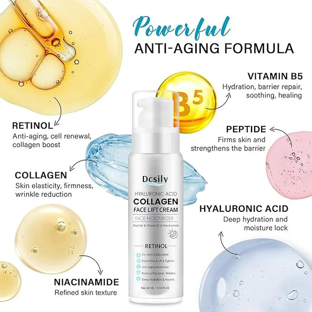 Skin Tighten And Lift Neck Cream: Face Lift Cream 6-in-1 Anti-Aging Moisturizer for Anti Wrinkle - Hydrating Neck Firming ...