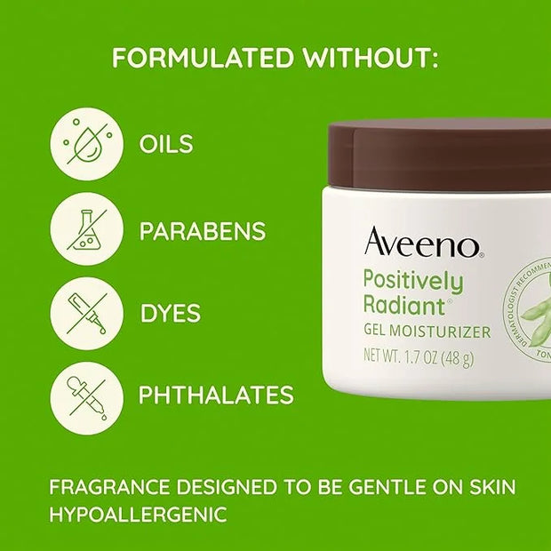 Aveeno Positively Radiant Daily Gel Facial Moisturizer with Hyaluronic Acid & Tone-Correcting Soy, Hydrating & Brightening...