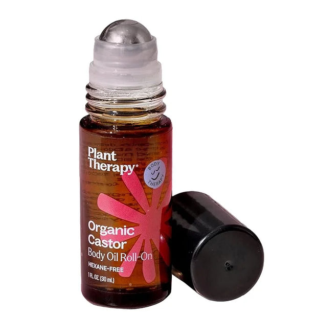 Plant Therapy Organic Castor Oil Roll On 30 mL (1 oz) Convenient Mess-Free Body Oil Roll-on for Easy Application, Cold-Pre...