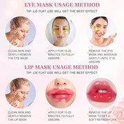 Gold Eye Mask And Pink Lip Mask,Natural Gel Eye Masks,Under Eye Gel Patches for Dark Circles,Eye Mask for Puffy Eyes,10 Pa...