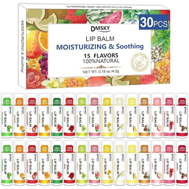 DMSKY 30 Pack Lip Balm, Natural