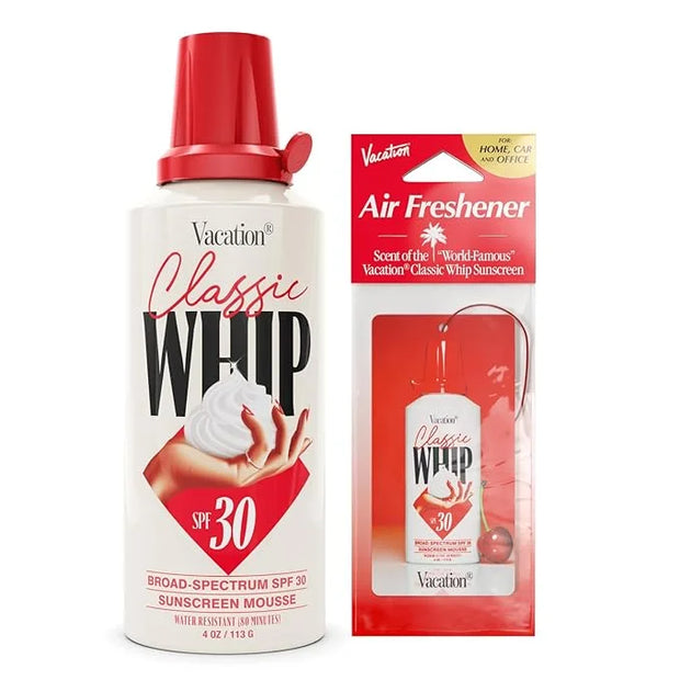 Vacation Classic Whip SPF 30 Sunscreen + Air Freshener Bundle, Whipped Sunscreen Mousse SPF 30, Moisturizer with SPF, Broa...