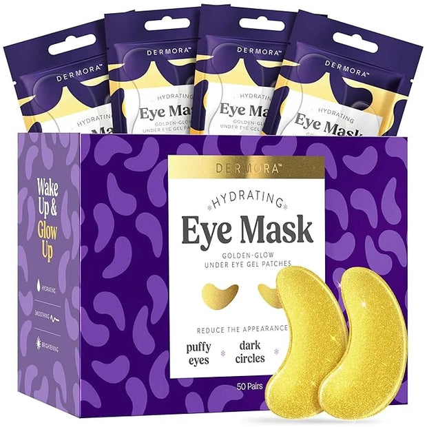 DERMORA Golden Glow Under Eye Patches (50 Pairs Eye Gels) - Rejuvenating Treatment for Dark Circles, Puffy Eyes, Refreshin...