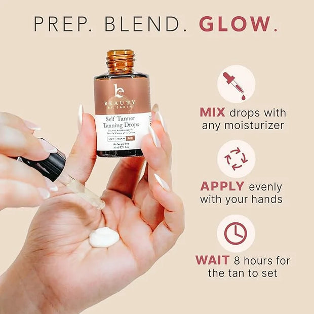 Self Tanning Drops for Face - USA Made with Organic & Natural Ingredients, Ultra Dark Face Tanning Drops to Add to Moistur...