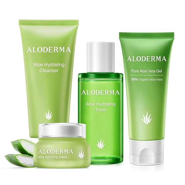 Aloderma Essential Aloe Hydrating Skin Care Set - 4 Pieces - Gel, Cleanser, Toner, Cream - Product Image