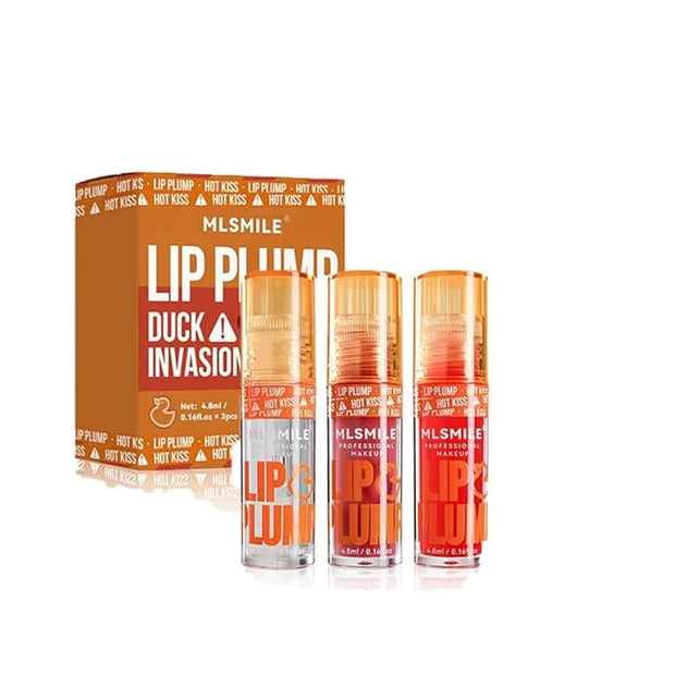3 Colors Duck Lip Plumper Gloss, Glitter Shine Primer Lip Tint Korean Clear Plumping Lip Gloss, High Pigment No Sticky Lip...