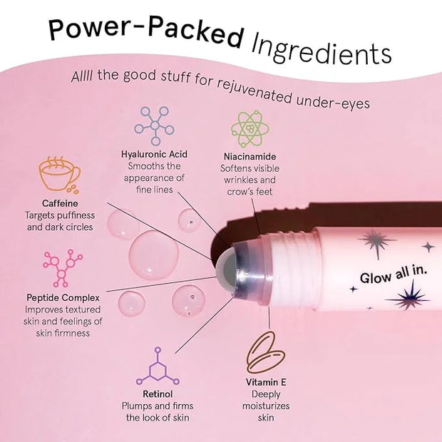 grace & stella Under Eye Brightener Roller - Travel Essentials - Retinol & Caffeine Eye Serum for Puffiness, Dark Circles,...