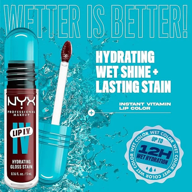 NYX PROFESSIONAL MAKEUP Lip IV Hydrating Glossy Lip Stain with 12HR Hydration - Water Bout Wine (Red) - Product Image