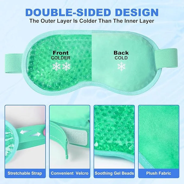 candyfouse 2Pack Cold Cooling Eye Mask, Reusable Hot Colder Therapy Gel Bead with Plush Backing for Puffiness Migraine Str...
