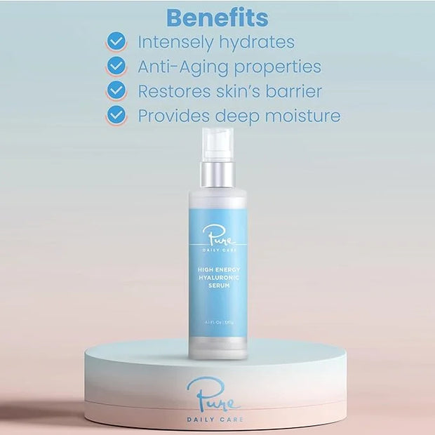 Pure Daily Care High Energy Hyaluronic Serum (4 Fl. Oz) - Hydrating Clinical Grade Hyaluronic Acid. - Product Image