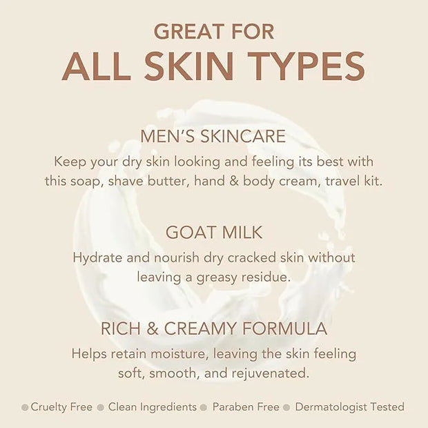 Dionis Goat Milk Skincare 5 Piece Goat Milk Travel Set for Men - Hydrating Bar Soap, Shave Butter, Hand & Body Cream - Ver...