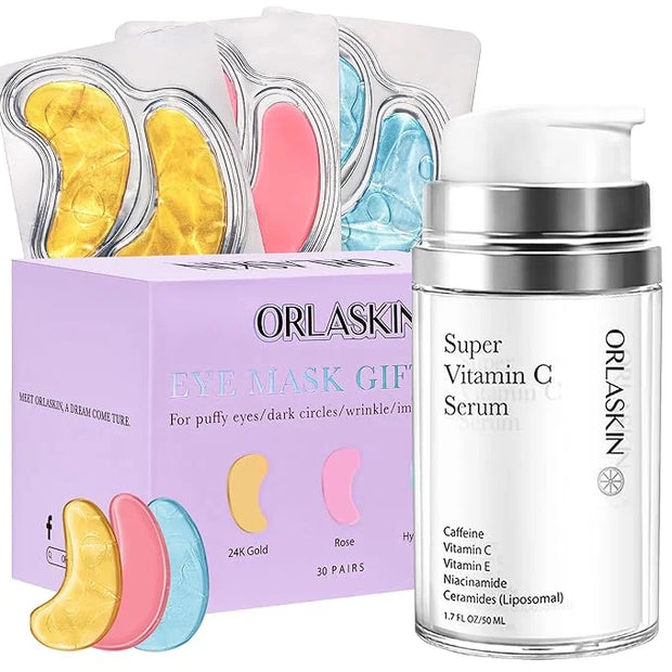 30 Pairs Eye Mask Skin care for Dark Circles, Puffy Eyes, Under eye Bags,Wrinkles&Super Vitamin C Serum For Women Over 70 ...