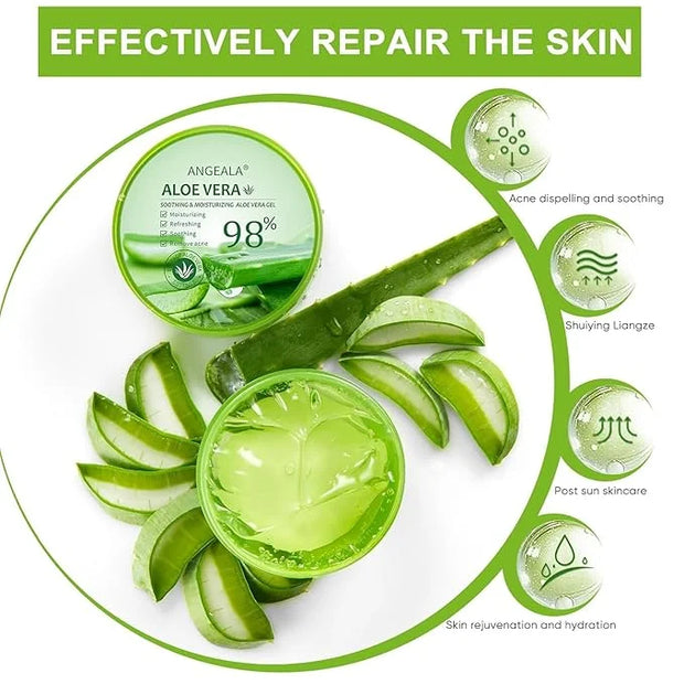 Organic Aloe Vera Gel for Face Made within 12 Hours of Harvest, 98% Pure Aloe Vera Gel for Skin, Scalp, & Hair, Soothing A...