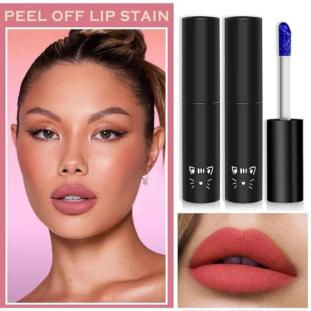 2PCS Peel Off Lip Stain Lip Tint Matte Liquid Lipstick Nude Lip Gloss Long Lasting Waterproof Lip Tint Stain Non-stick Cup...
