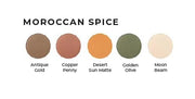 Moroccan Spice Shimmer White, Olive Green, Gold, Copper Penny Red, and Light Matte Orange Vegan Eyeshadow Palette; Talc, P...
