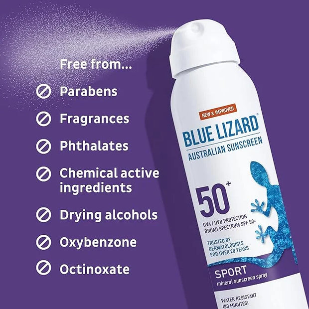BLUE LIZARD Sport Mineral Sunscreen Spray SPF 50+, Dermatologist-Recommended Brand, Broad-Spectrum UVA/UVB Protection, Wat...