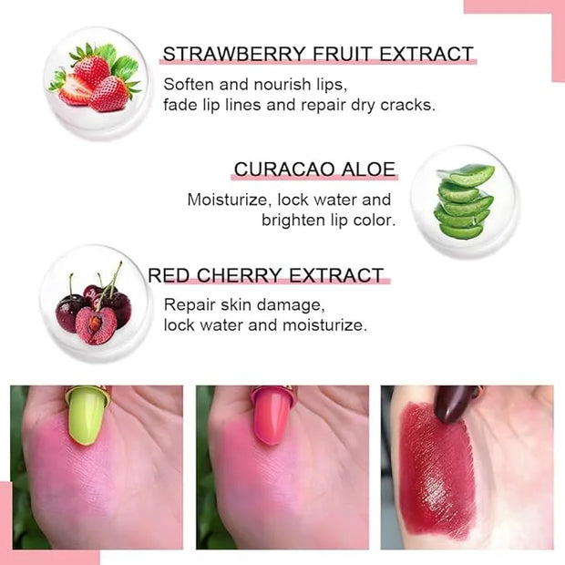 evpct 3Pcs Magic Color Changing Lipstick Long Lasting Waterproof 24 Hours Original for Women, Aloe Vera Strawberry Black R...
