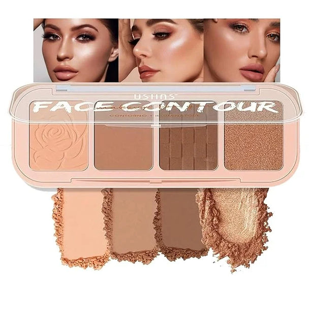 4 Colors Contour Palette, Face Contouring Highlighters Bronzer