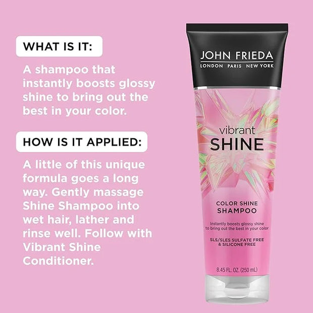 John Frieda Vibrant Shine, Shampoo, Hydrating Shampoo with Rosehip Oil for Glossy & Shiny Hair, Enhances Shine for Radiant...