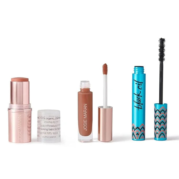 Josie Maran 3-Piece Color Makeup Kit - Argan Oil-Based Makeup Balm for Lips, Cheeks and Eyes, Hyaluronic Acid Lip Plumper ...