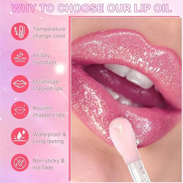 Black Color Changing Lip Oil, Temperature Change Glitter Lip Gloss, Moisturizing Plumping Lip Oil, Light Texture Non Stick...