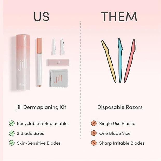 Jill Dermaplane Razor Trial Kit | Facial Hair Removal Dermaplaning Kit Includes 1 Shave Wand, 2 Dermaplane Razors & Cleani...