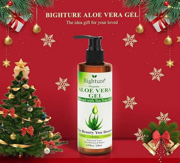 Organic Aloe Vera Gel with Tea Tree Oil for Face & Body, Freshly-cut Aloe Vera Gel Ideal for Skin, Scalp, & Hair Hydration...