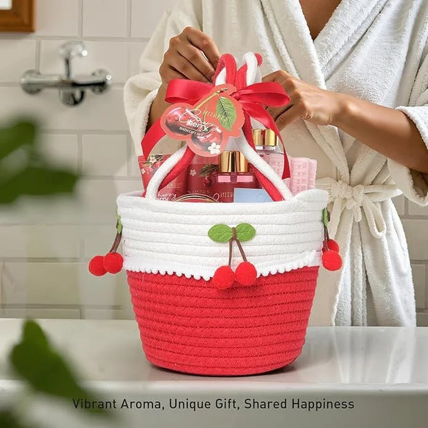 Spa Gifts for Women, Cherry & Berry Spa Gift Set for Teenage Tote Bag, Shower Gel, Hand & Body Lotion, Hitrees Birthday fo...