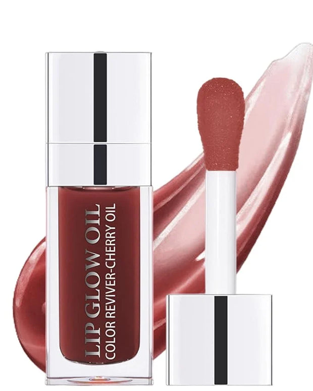Lip Glow Oil, Mahogany, Lip Care Product with Hydrating Plumping Lip Gloss, Clear Tinted Lip Oil for Dry Lips, Nourishing ...