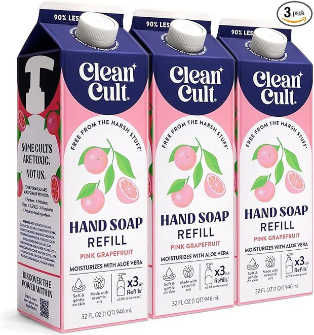 Cleancult Liquid Hand Soap Refill - Pink Grapefruit- Moisturizes Dry & Sensitive Skin - Made with Aloe Vera & Essential Oi...