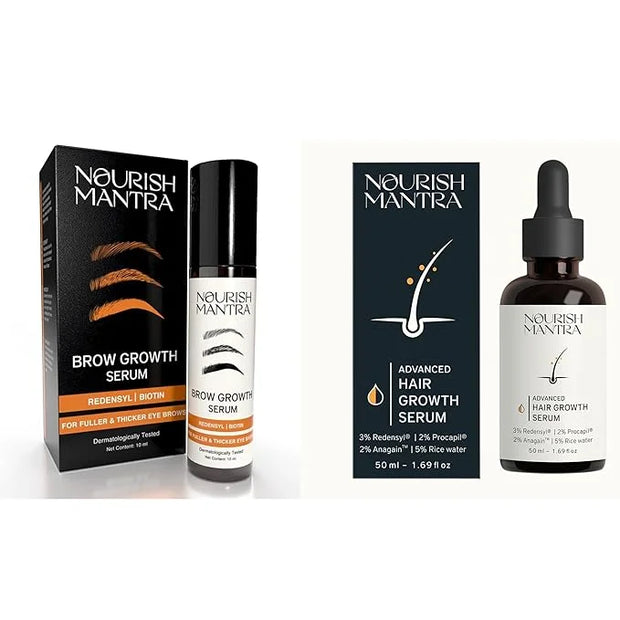 Nourish Mantra Eyebrow Growth Serum 10 ml and Advanced Hair Regrowth Serum 50ml - Product Image