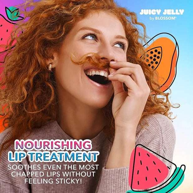 Blossom Juicy Jelly Moisturizing Lip Care Fruit Flavored Nourishing Lip Oil with Doe Foot Wand Applicator, 0.45fl oz, 5 Pa...