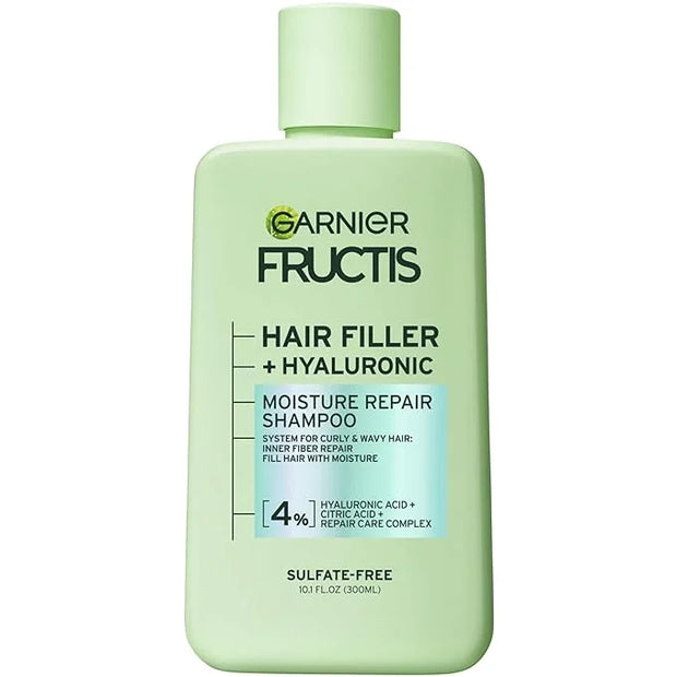 Garnier Fructis Hair Filler Moisture Repair Shampoo, Sulfate Free Shampoo for Curly, Wavy Hair with Hyaluronic Acid, 10.1 ...