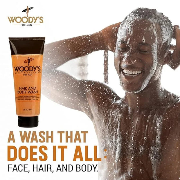 Woody's Hair and Body Wash for Men – 2-in-1 Cleanser & Body Wash, Deep Cleansing, Hydrating, Refreshing Scent, Sulfate-Fre...