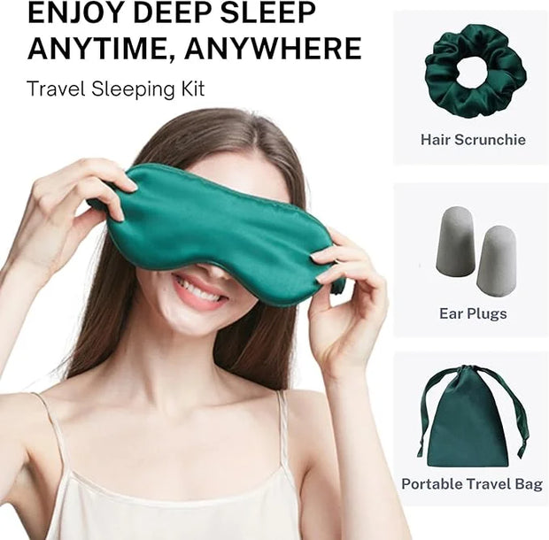Silk Satin Sleeping Eye Mask, Dark Green Sleep Eye Mask Night Blindfold for Women and Men, Soft Breathable Blackout Eyesha...