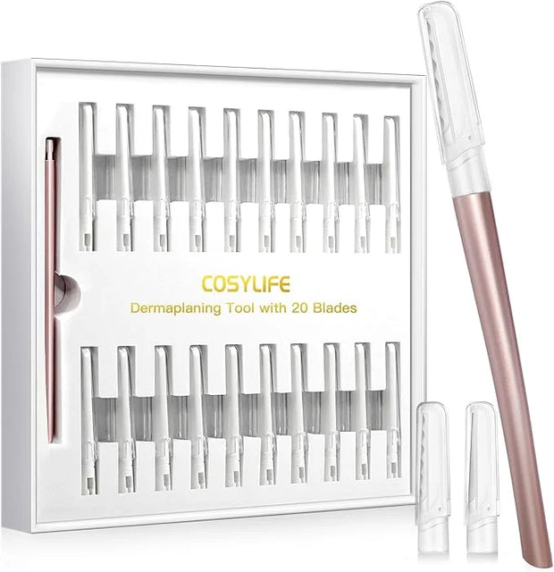 Dermaplaning Tool for Face Exfoliation, with 20 Replaceable Blades, Facial Shaver/Eyebrow Razor, Peach Fuzz Removal Eyebro...