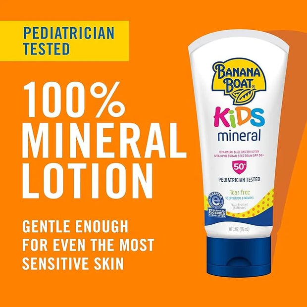 Banana Boat Kids 100% Mineral Sunscreen Lotion SPF 50, Twin Pack | Kids Sunscreen, Kids Sunblock, Banana Boat Mineral Suns...