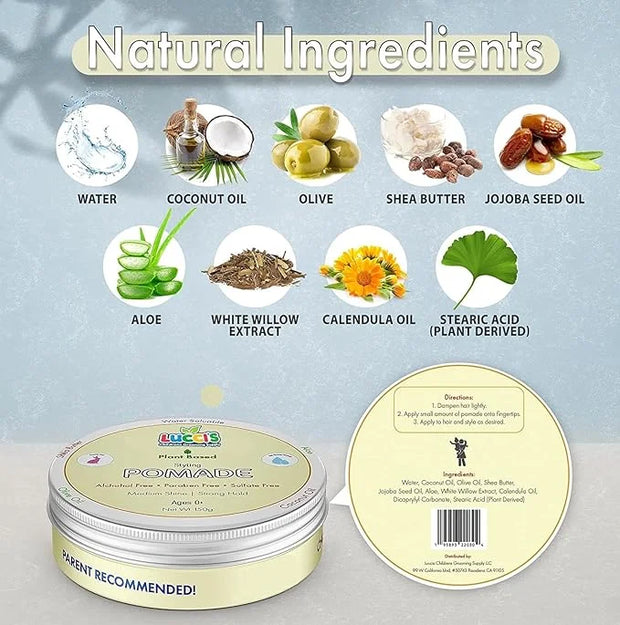 Baby Hair Gel – 5oz Plant-Based Styling Hair Pomade for Infants – No Parabens or Sulphates – Medium Shine and Strong Hold ...
