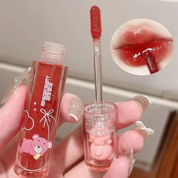 4Pcs Bear Lip Glaze Hydrating Jelly Lip Gloss,Jelly Liquid Lipstick Cute Bear Lipgloss Moisturizing Lip Stain Plumping Wat...