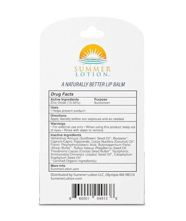 Natural Lip Balm with Zinc Oxide Sunblock by Summer Lotion, SPF 15 Lip Sunscreen 2-Pack, Water Resistant Chapstick, SPF Li...