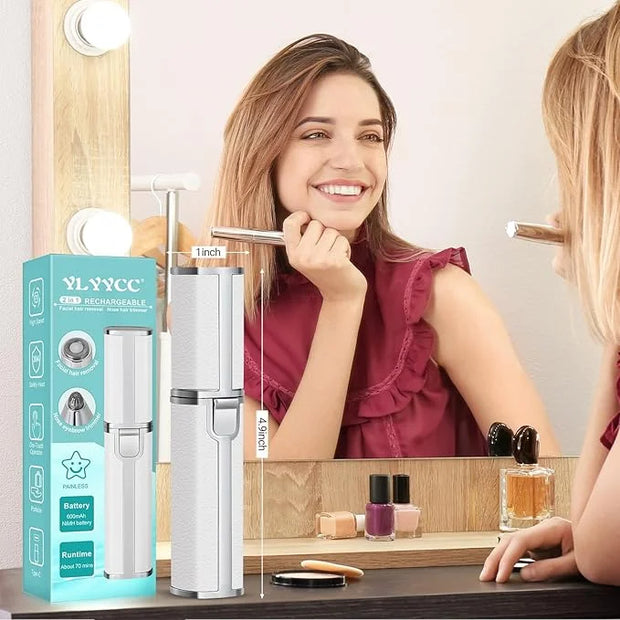 Nose Hair Trimmer for Women Men, Electric 2 in 1 Face Shaver and Eyebrow Trimmer, White Rechargeable Facial Hair Remover w...