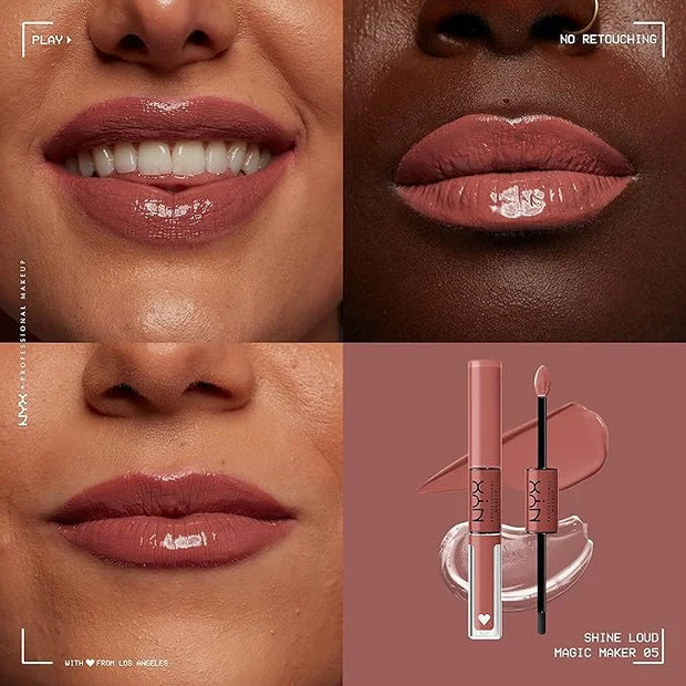 NYX PROFESSIONAL MAKEUP Shine Loud, Long-Lasting Liquid Lipstick with Clear Lip Gloss - Pack of 2 (Magic Maker, Goal Crush...