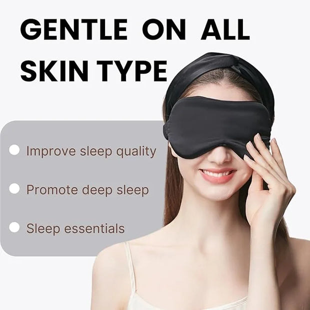Silk Satin Sleeping Eye Mask, Black Sleep Eye Mask Night Blindfold for Women and Men, Soft Breathable Blackout Eyeshade Ey...