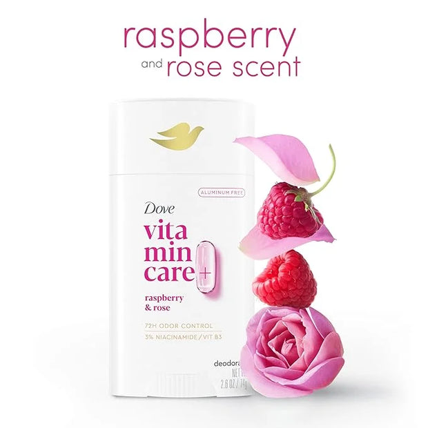 Dove VitaminCare+ Aluminum Free Deodorant Stick for 72H Odor Protection Raspberry & Rose Breathable Deodorant for Women 2....